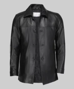 Men’s Classic Solid Black Leather Coat