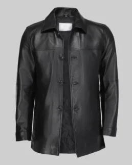 Men’s Classic Solid Black Leather Coat