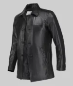 Men’s Classic Solid Black Leather Coat