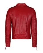 Men's Quilted Red Biker Leather Jacket - Image 2