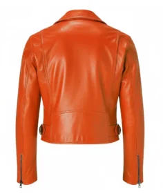 SHop The Women's Orange Leather Motorcycle Jacket