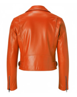 SHop The Women's Orange Leather Motorcycle Jacket