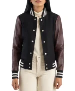 Women's Black and Brown Varsity Jacket