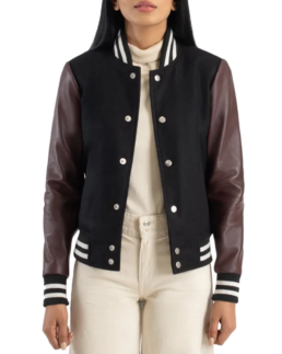 Women's Black and Brown Varsity Jacket
