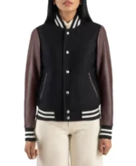 Women's Black and Brown Varsity Jacket - Image 3
