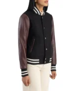 Women's Black and Brown Varsity Jacket - Image 4