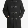 Men's Black Hooded Duffle Wool Coat
