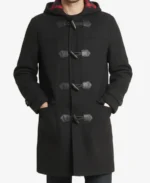 Men's Black Hooded Duffle Wool Coat