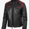 Men's Black and Burgundy Biker Leather Jacket