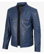 Men's Cafe Racer Blue Leather Jacket