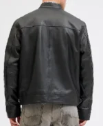 Men's Erect Collar Black Leather Jacket - Image 2