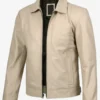 Men's Harrington Beige Leather Jacket