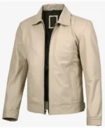 Men's Harrington Beige Leather Jacket