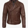 Men's Quilted Cognac Biker Leather Jacket