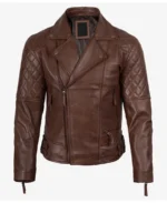 Men's Quilted Cognac Biker Leather Jacket
