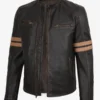Men's Stripes Black Biker Leather Jacket