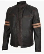 Men's Stripes Black Biker Leather Jacket