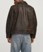 Men's Shirt Style Dark Brown Leather Jacket - Image 2