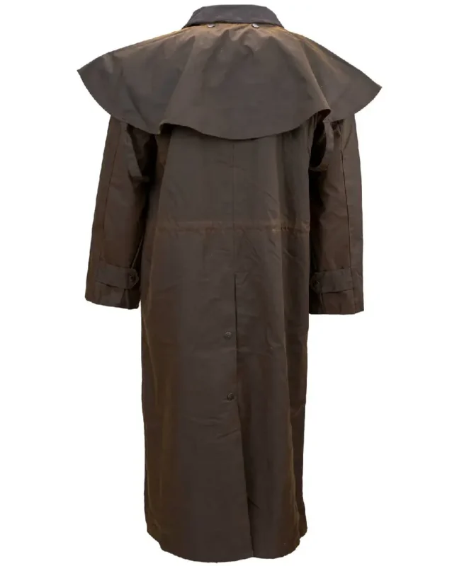 Men's Distressed Dark Brown Canvas Duster Coat