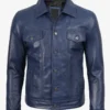 Mens Trucker Navy Leather Jacket