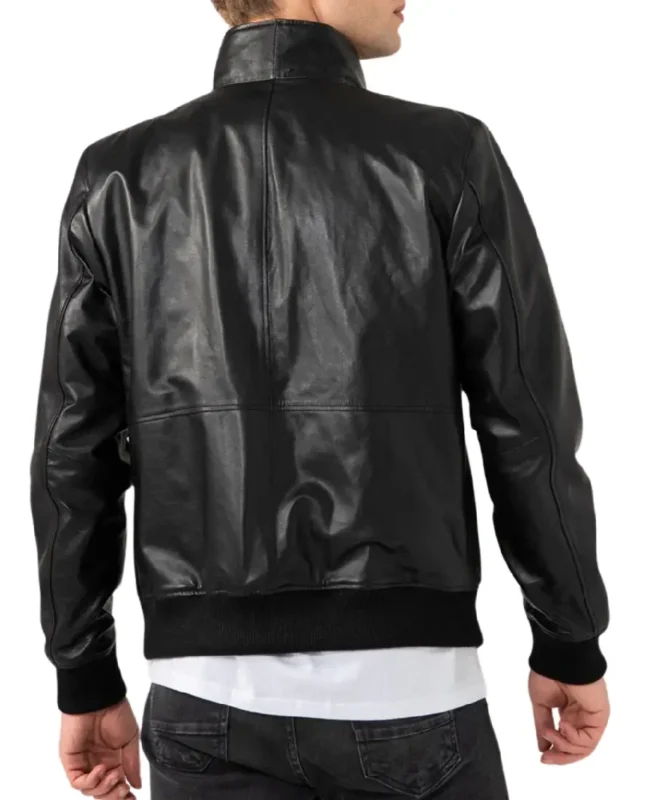 Shop The Black Men's Leather Bomber Jacket