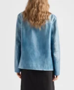 Women Blue Nappa leather Jacket - Image 2