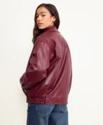 Shop The Women Cavita Burgundy Leather Jacket