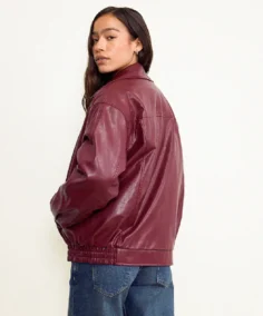Shop The Women Cavita Burgundy Leather Jacket