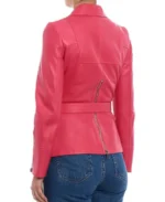 Shop The Women's Pink Belted Biker Lether Jacket