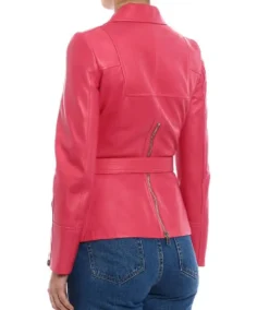 Shop The Women's Pink Belted Biker Lether Jacket