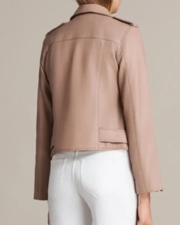 Shop The Women's Beige Leather Biker Jacket