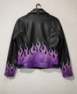 Shop The Women's Black and Purple Flame Biker Leather Jacket