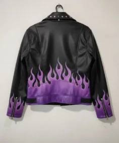 Shop The Women's Black and Purple Flame Biker Leather Jacket