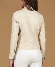 Shop The Women's Linda Cream Nappa Moto Leather Jacket