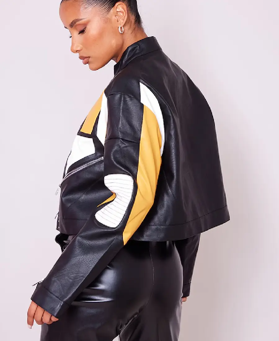 Shop The Women's Panel Detail Crop Moto Leather Jacket