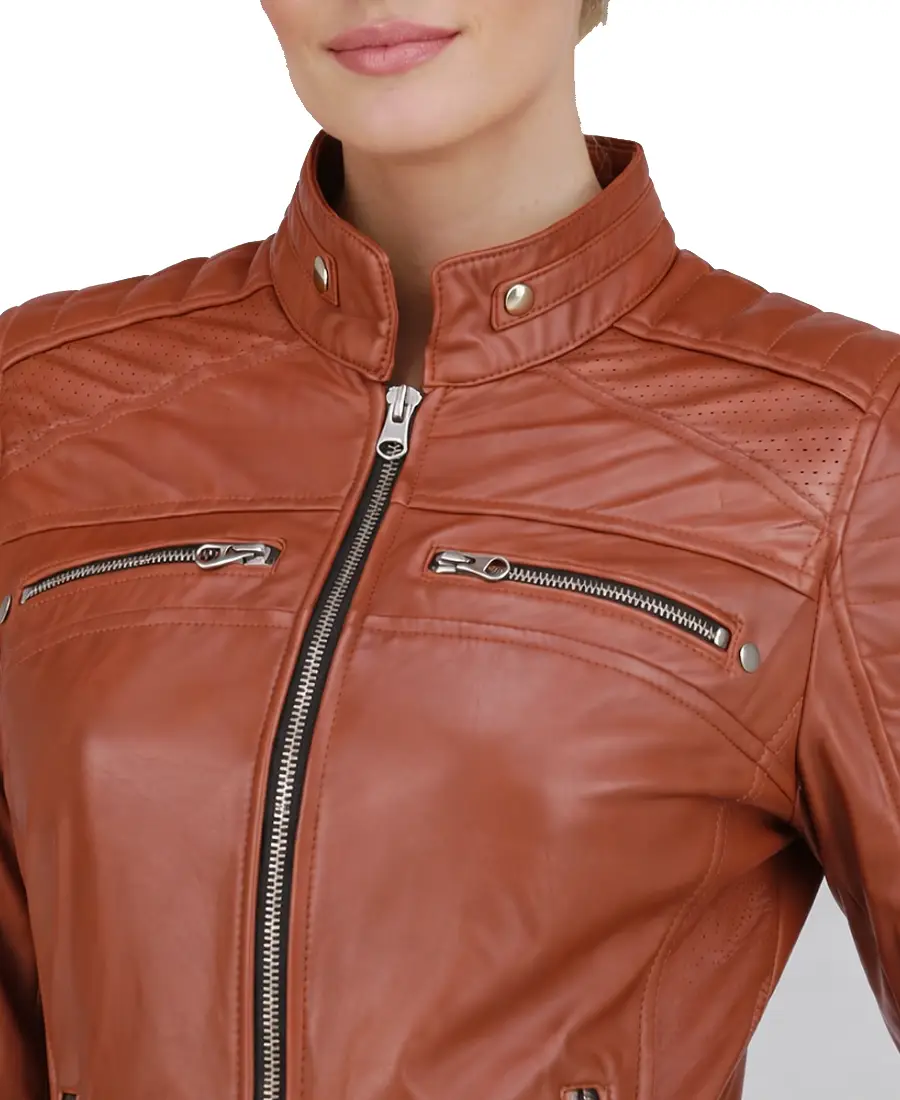 Women’s Classic Brown Cafe Racer Leather Jacket 3 Shop Women’s Classic Brown Cafe Racer Leather Jacket - Trendy Leather Jackets