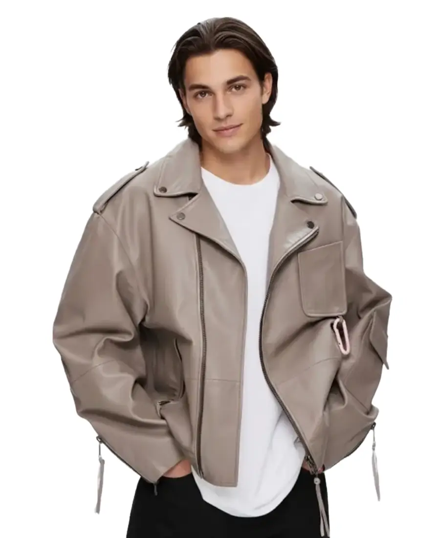 Tlj Urban Crest Biker Leather Jacket Front Side View - Trendy Leather Jackets