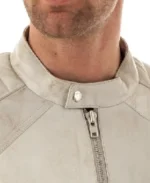 Vintage Fiamma White Leather Biker Jacket Collar