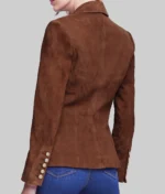 Women Brown Suede Leather Blazer - Image 3