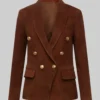 Women Brown Suede Leather Blazer