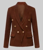 Women Brown Suede Leather Blazer