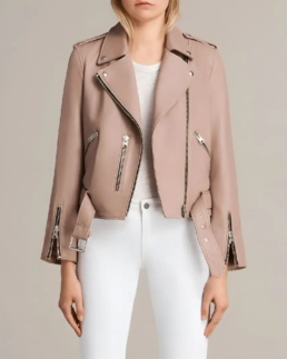Women Beige Leather Biker Jacket - Trendy Leather Jackets