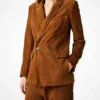 Women Brown Suede Leather Blazer