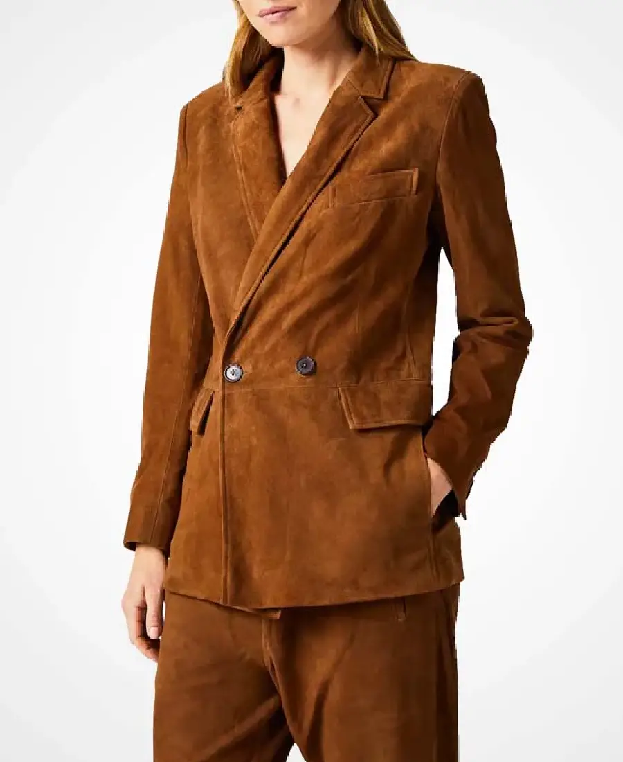 Women Brown Suede Leather Blazer