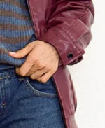 Women Cavita Burgundy Leather Jacket Sleeves