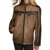 Women Color Block Racer Leather Jacket