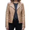 Women Light Brown Quilted Biker Leather Jacket