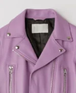 Women's Acne Purple Lapel Style Leather Jacket Collar