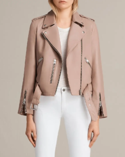 Women's Beige Leather Biker Jacket