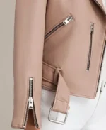 Women's Beige Leather Biker Jacket Sleeves